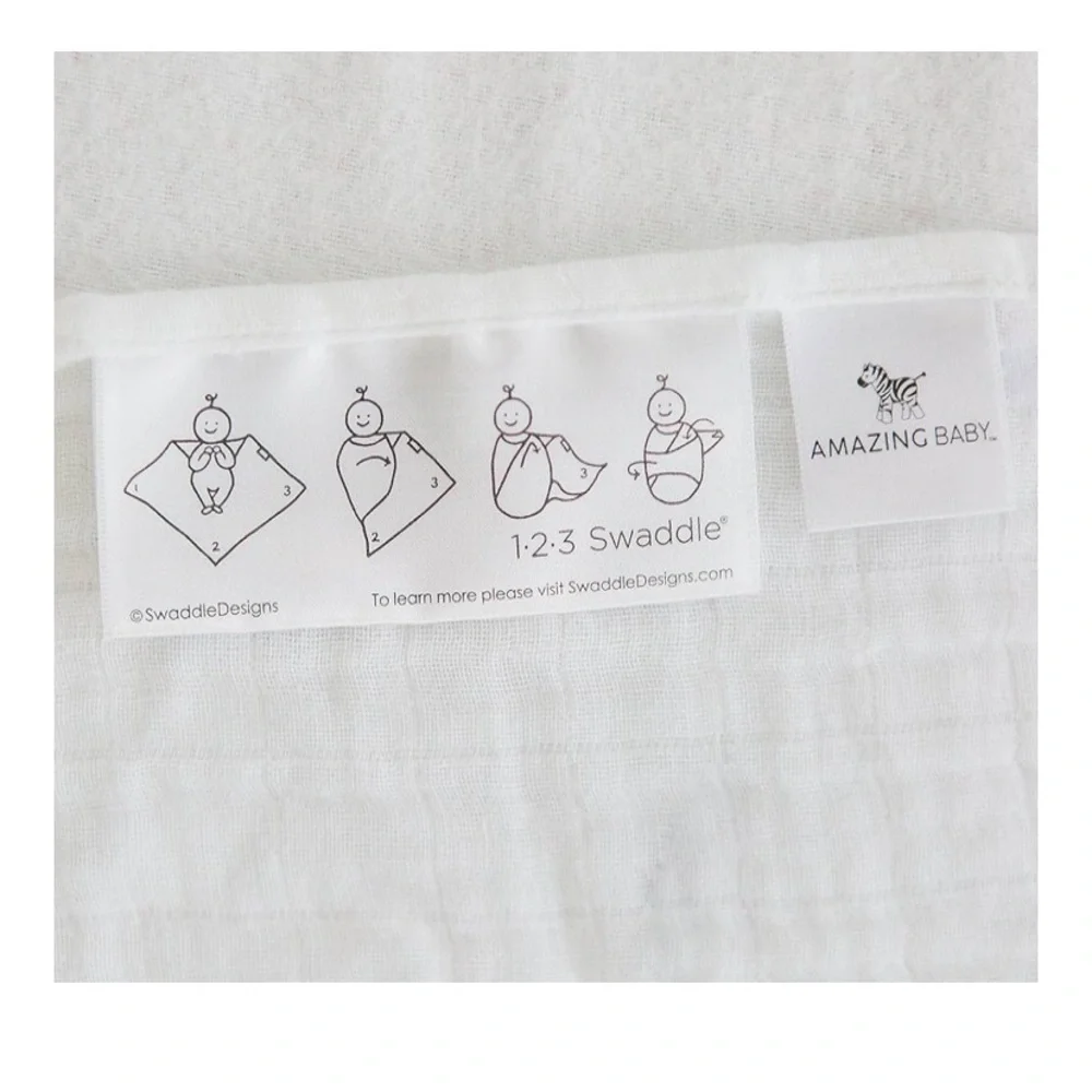 AMAZING BABY Zebra Print White Muslin Newborn Swaddle Cotton Blanket